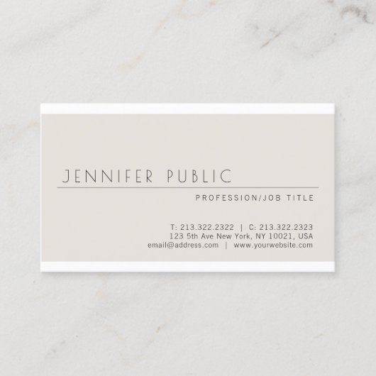 Trendy Modern Elegant Minimalist Plain Luxury Visitekaartje (Voorkant)