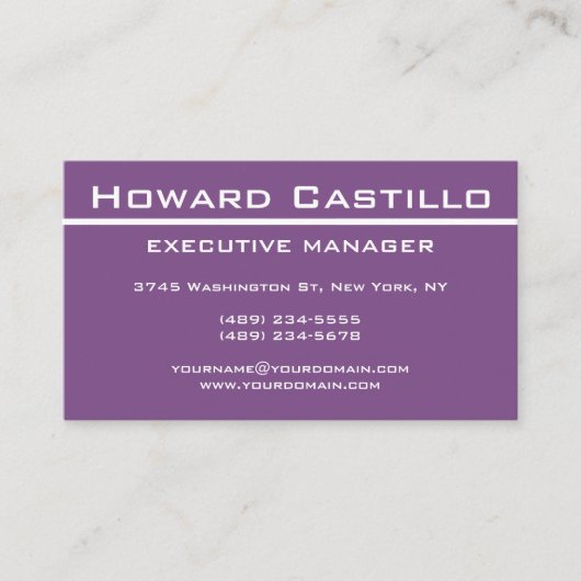 Trendy Modern Elegant Paars Professional Visitekaartje (Voorkant)