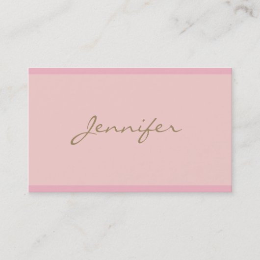 Trendy Modern Elegant Pink Gold Hand Script Font Visitekaartje (Voorkant)