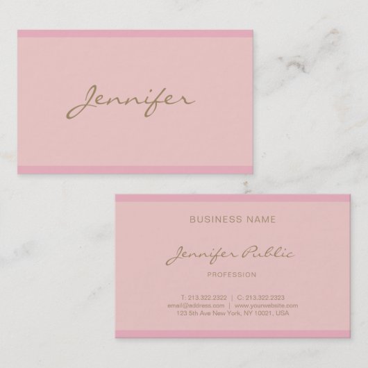 Trendy Modern Elegant Pink Gold Hand Script Font Visitekaartje (Voorkant / Achterkant)