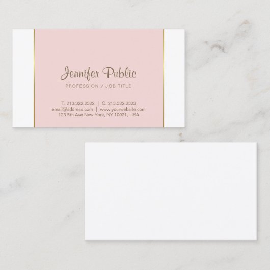 Trendy Modern Elegant Pink Gold White Sleek Plain Visitekaartje (Voorkant / Achterkant)