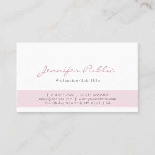 Trendy Modern Elegant Pink White Minimalist Plain Visitekaartje (Voorkant)