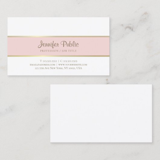 Trendy Modern Elegant Roze Goud Wit Eenvoudig Vlak Visitekaartje (Voorkant / Achterkant)