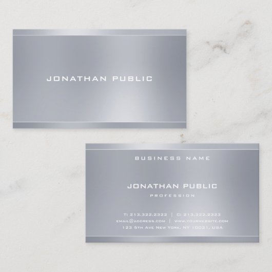 Trendy Modern Elegant Silver Sjabloon Professional Visitekaartje (Voorkant / Achterkant)