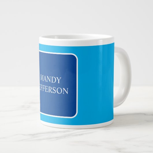 Trendy Modern Elegant Simple Blue Jouw naam toevoe Grote Koffiekop (Voorkant rechts)