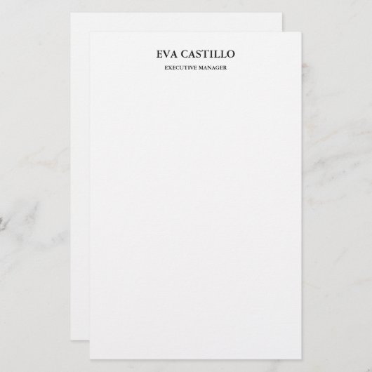 Trendy Modern Elegant Simple White Manager Briefpapier (Voorkant / Achterkant)