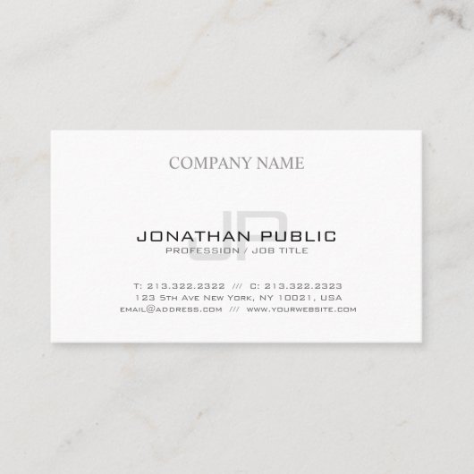 Trendy Modern Elegant Slank Design Monogram Plain Visitekaartje (Voorkant)