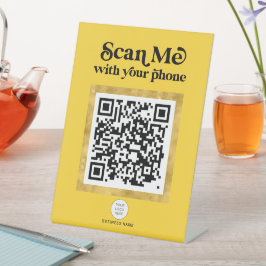 Trendy modern geel netwerk QR-codeteken Reclamebord Met Voetstuk