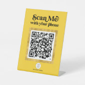 Trendy modern geel netwerk QR-codeteken Reclamebord Met Voetstuk (Voorkant)