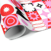 Trendy Modern Geometric Christmas Pattern Red Pink Cadeaupapier (Rol Hoek)