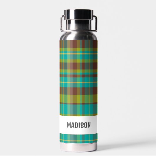 Trendy Modern Gepersonaliseerd Plaid Waterfles (Achterkant)