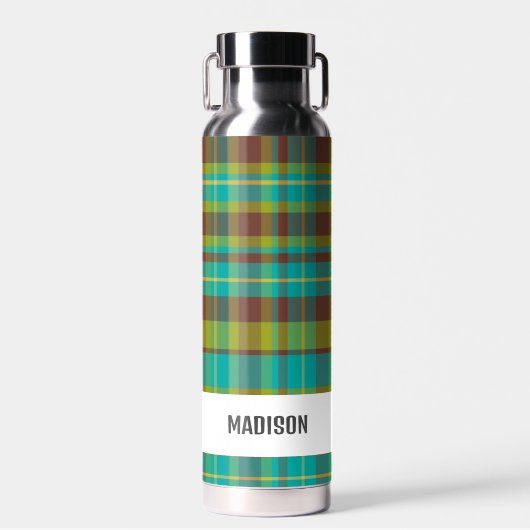 Trendy Modern Gepersonaliseerd Plaid Waterfles (Voorkant)