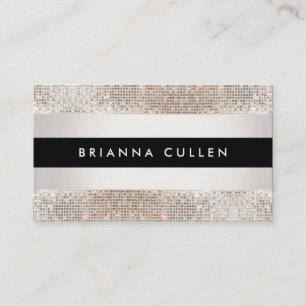 Trendy Modern Gestreept Zilver Faux Sequin Visitekaartje