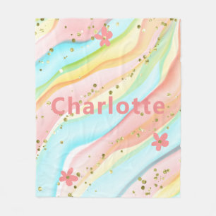 Trendy Modern Girly Glitter Floral Personalized Fleece Deken