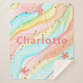 Trendy Modern Girly Glitter Floral Personalized Sherpa Deken