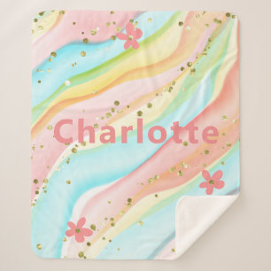 Trendy Modern Girly Glitter Floral Personalized Sherpa Deken