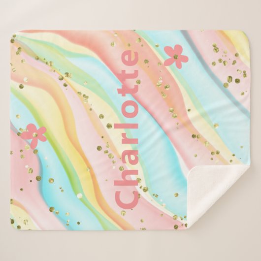 Trendy Modern Girly Glitter Floral Personalized Sherpa Deken (Voorkant (horizontaal))