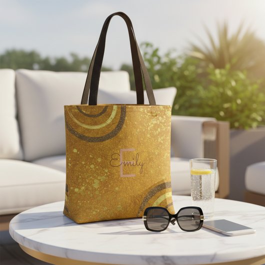 Trendy Modern Glam Chic Fancy Gold Glitter Tote Bag