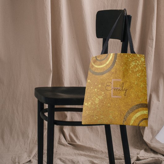 Trendy Modern Glam Chic Fancy Gold Glitter Tote Bag
