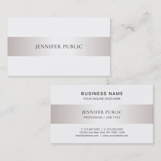 Trendy Modern Glamoureuze Faux Silver Plain Luxury Visitekaartje (Voorkant / Achterkant)