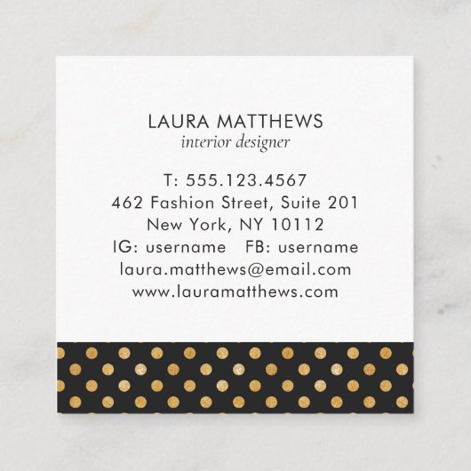 Trendy Modern Gold Black Dot Design Professional Vierkante Visitekaartje (Achterkant)