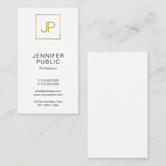 Trendy Modern Gold Monogrammed Elegant Plain Visitekaartje (Voorkant / Achterkant)