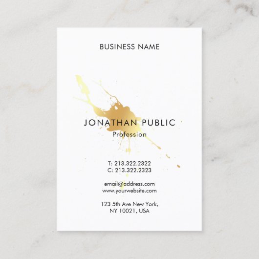 Trendy Modern Gold Splash Elegant Sjabloon Visitekaartje (Achterkant)