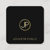 Trendy Modern Goud Monogram Zwart Sjabloon Elegant Vierkante Visitekaartje (Voorkant)