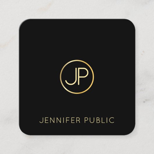 Trendy Modern Goud Monogram Zwart Sjabloon Elegant Vierkante Visitekaartje (Voorkant)