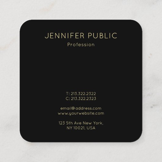 Trendy Modern Goud Monogram Zwart Sjabloon Elegant Vierkante Visitekaartje (Achterkant)