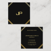 Trendy Modern Goud Monogrammed Elegante Sjabloon Vierkante Visitekaartje (Voorkant / Achterkant)