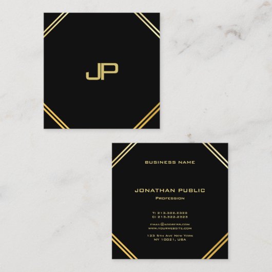 Trendy Modern Goud Monogrammed Elegante Sjabloon Vierkante Visitekaartje (Voorkant / Achterkant)