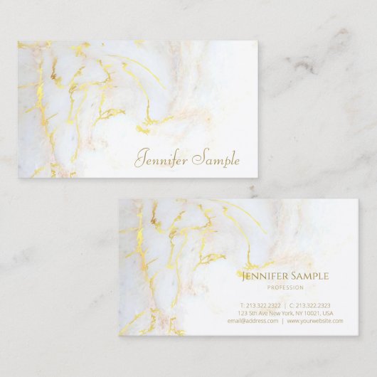 Trendy Modern Goud Wit Marmer Elegante Sjabloon Visitekaartje (Voorkant / Achterkant)
