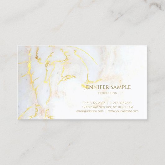 Trendy Modern Goud Wit Marmer Elegante Sjabloon Visitekaartje (Achterkant)