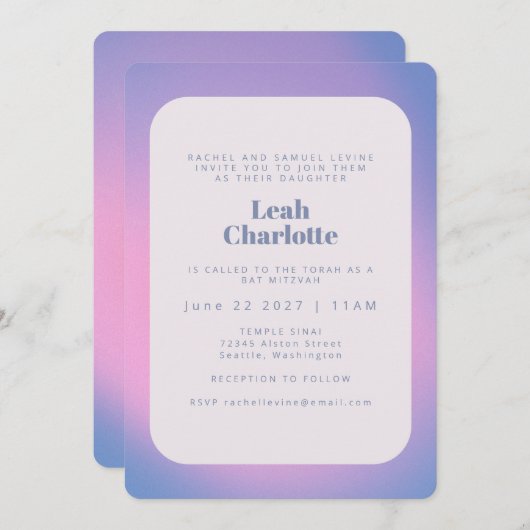 Trendy Modern Gradient Lavender Paars Bat Mitzvah Kaart (Voorkant / Achterkant)