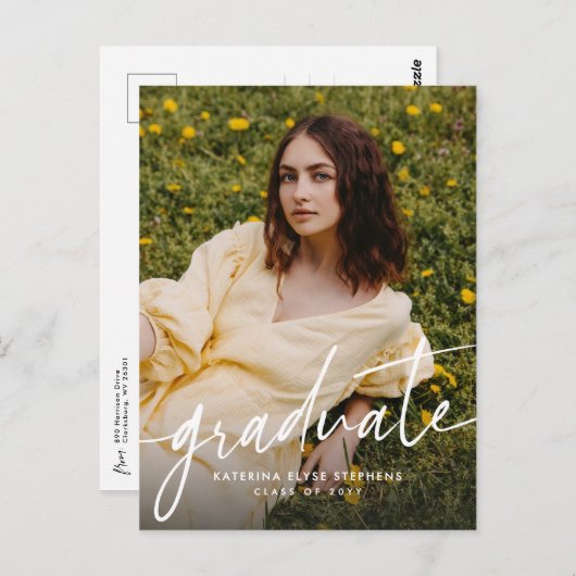 Trendy modern graduate simple two photo graduation briefkaart (Voorkant / Achterkant)