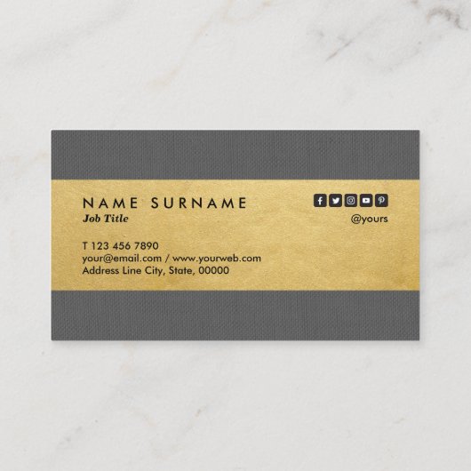 Trendy Modern Gray Linen Elegant Gold Minimalist Visitekaartje (Achterkant)