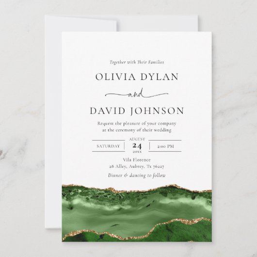 Trendy Modern green Gold Agate Wedding Invitation Kaart (Voorkant)