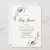 Trendy Modern Green Leaf Baby shower Invite Kaart (Voorkant)