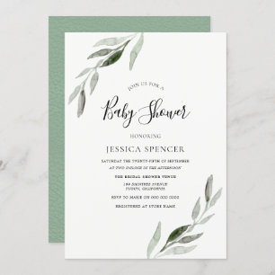 Trendy Modern Green Leaf Baby shower Invite Kaart