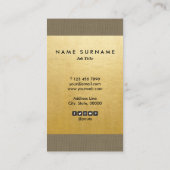 Trendy Modern Green Linen Gold Minimalist Vertical Visitekaartje (Achterkant)