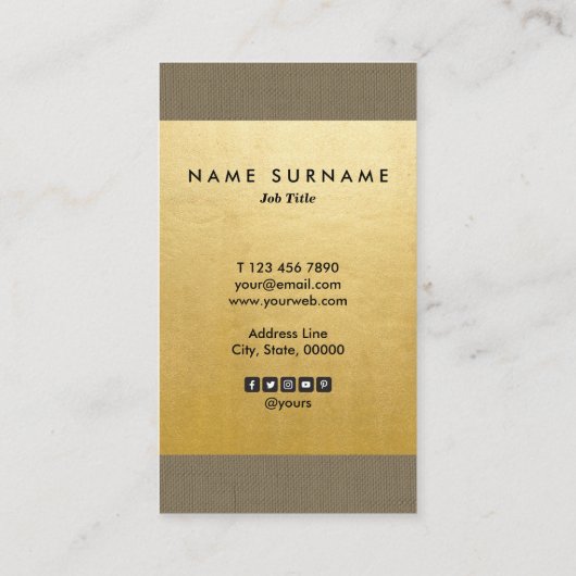 Trendy Modern Green Linen Gold Minimalist Vertical Visitekaartje (Achterkant)