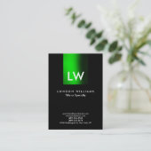 Trendy Modern Green Stripe Monogram Black Visitekaartje (Staand voorkant)