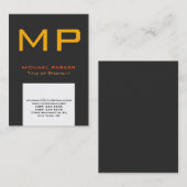 Trendy modern grijs geel monogram visitekaartje (Voorkant / Achterkant)