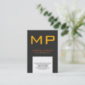 Trendy modern grijs geel monogram visitekaartje (Staand voorkant)