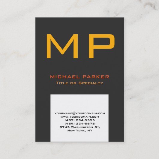 Trendy modern grijs geel monogram visitekaartje (Voorkant)