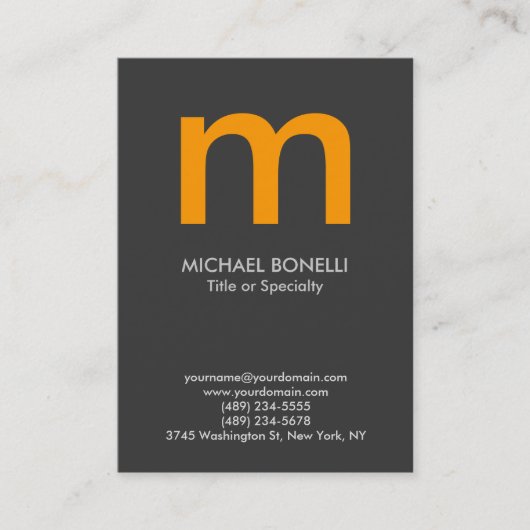 Trendy modern grijs geel monogram visitekaartje (Voorkant)