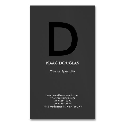 Trendy modern grijs zwart vet monogram magnetisch visitekaartje (Voorkant Verticaal)