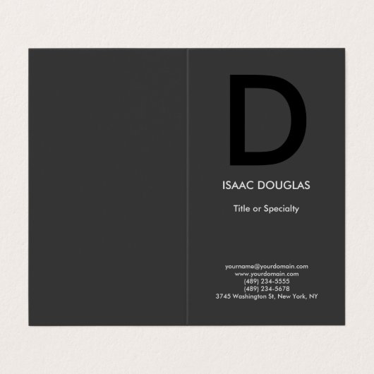 Trendy modern grijs zwart vet monogram visitekaartje (Buitenkant ongevouwen)