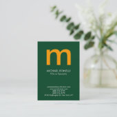 Trendy modern groen-geel monogram visitekaartje (Staand voorkant)